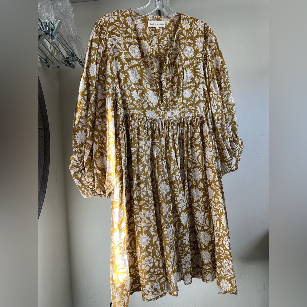 Kyra Mini Dress ~ Golden Palm, Size Large